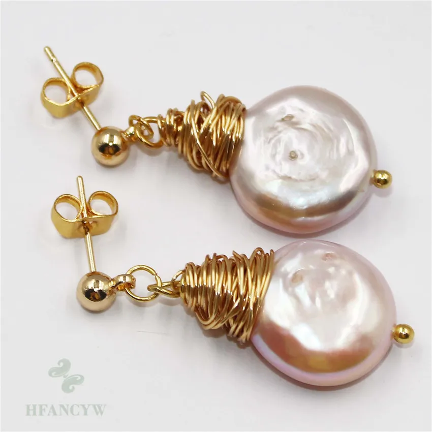 

15-16mm Pink Baroque Pearl Earrings Ear Stud Irregular Gift Flawless Classic Party Luxury Jewelry Real Cultured