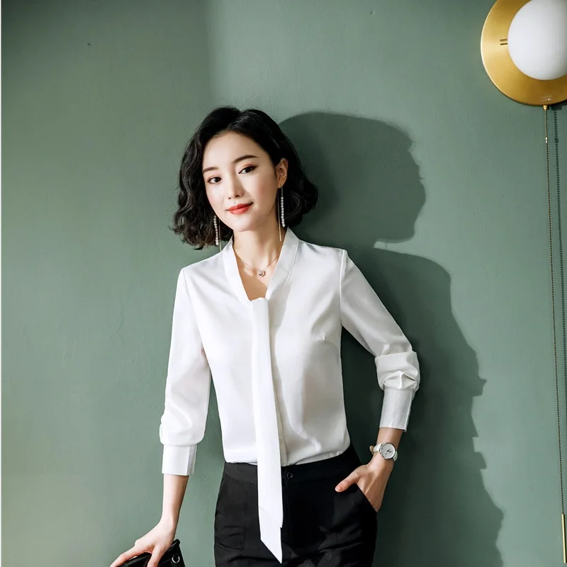 Элегантные белые шифоновые блузки с длинными рукавами и рубашки для женщин