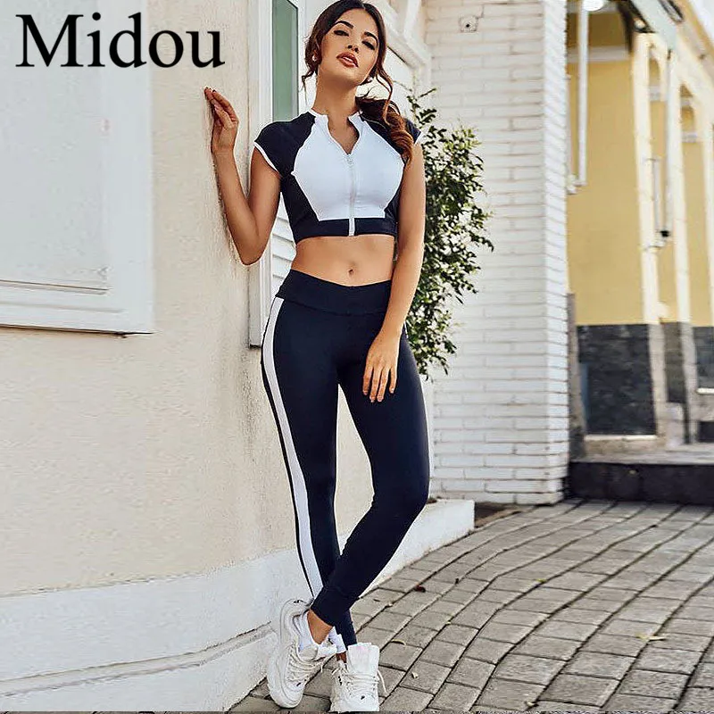Midou Женский комплект для йоги на молнии спортивный костюм спортивная одежда