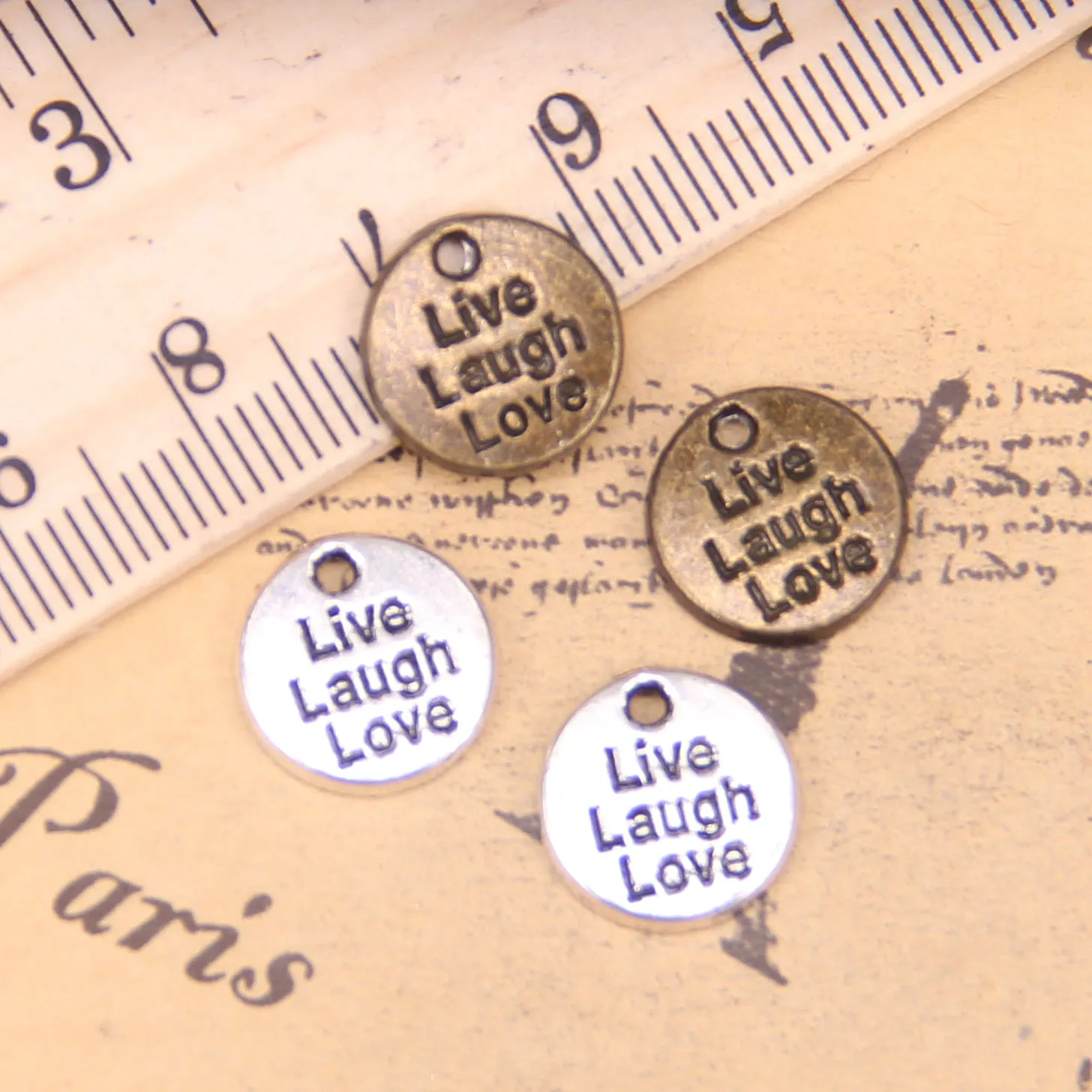 

120pcs Jewelry Charms plates live laugh love 12mm Antique Silver Plated Pendants Making DIY Handmade Tibetan Silver Jewelry