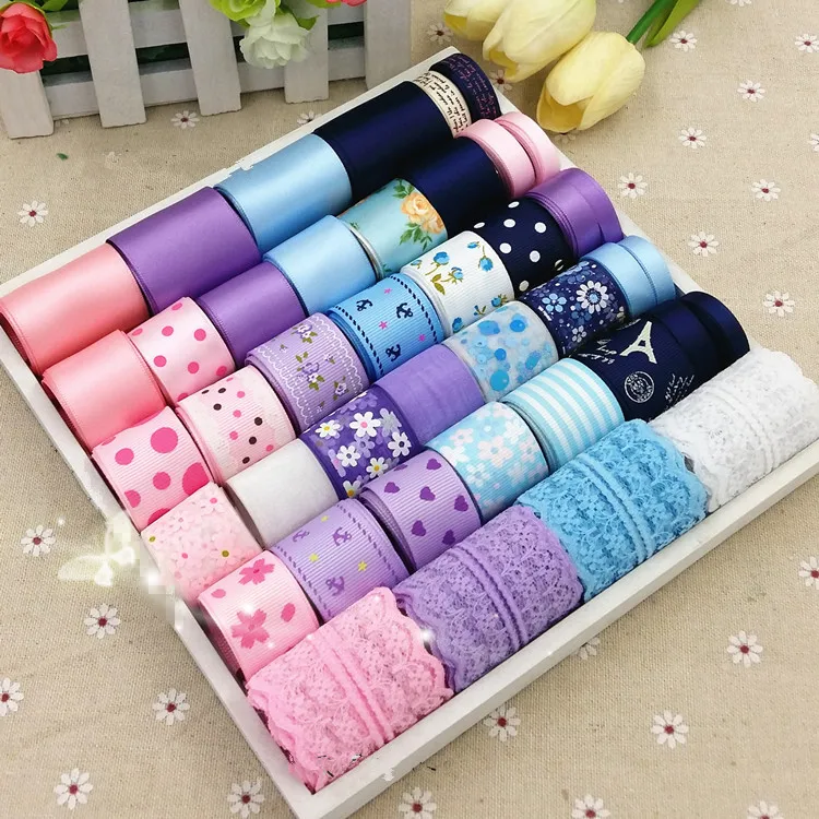 Розовая синяя лента набор микс 42 метра Печать Grosgrain Свадебная атласная ленты