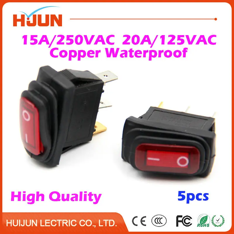 

5pcs 3Pin On-Off-On Copper Boat Rocker Switch Waterproof Cap Red Light 15A/250VAC 20A/125VAC Car Dash Dashboard Truck RV ATV