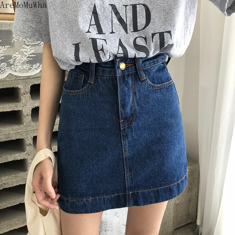 

AreMoMuWha Korean Version S-5XL Large Size Wild Denim Skirt Summer New High Waist Was Thin A Word Package Hip Skirt StudentMH306