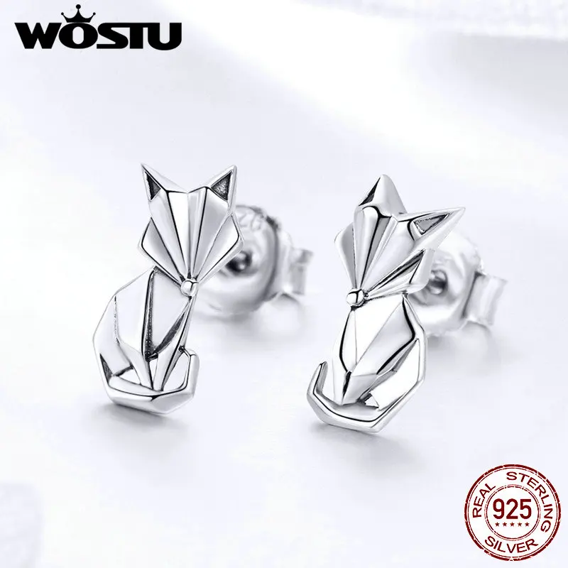 WOSTU/Новые модные складные серьги гвоздики в виде лисы из стерлингового серебра 925