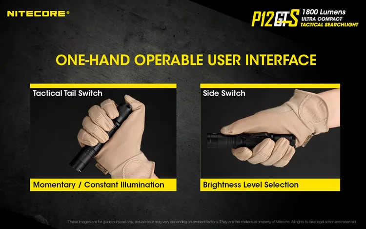 NITECORE P12GTS Тактический светильник-вспышка CREE XHP35 HD светодиодный Макс 1800 люмен луч бросок 226 м наружный фонарь, силовой светильник
