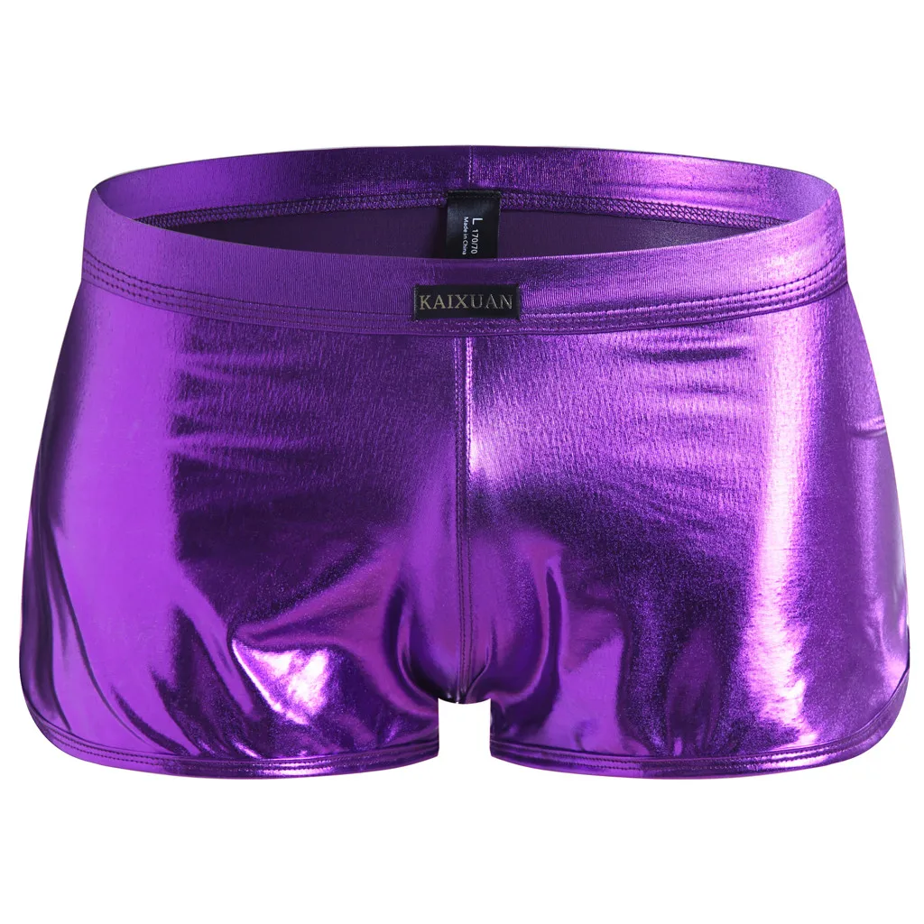 Purple Мужские трусы, одноцветные модные повседневные лаковые штаны из искусственной кожи, сексуальное нижнее белье, ropa interior masculina - Цвет: Purple