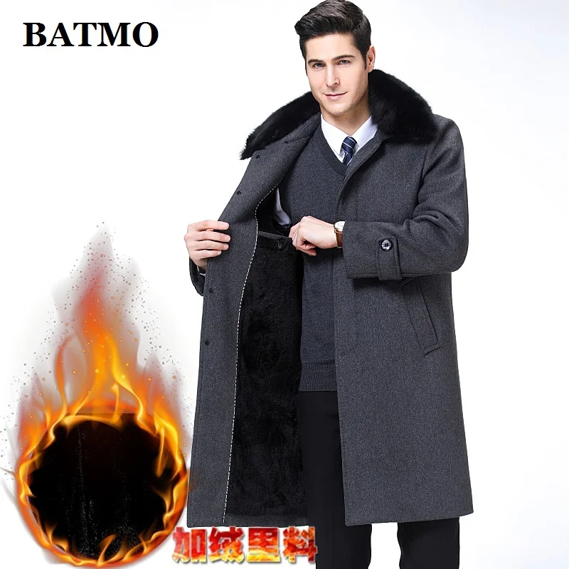 BATMO Новое поступление осенне-зимний высококачественный шерстяной длинный Тренч мужской, мужские шерстяные куртки, теплое пальто, большие размеры 1688