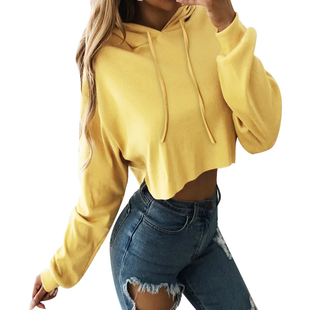 Укороченные свитшоты модная женская одежда с длинным рукавом Толстовка шнурками