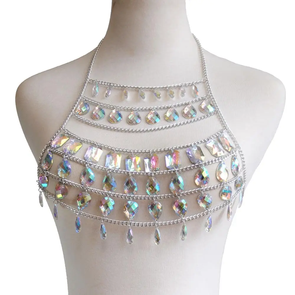 Rhinestone Body Jewelry Women waist belt chain top bra Harness Summer Bikini water drop bodychain Festival | Украшения и