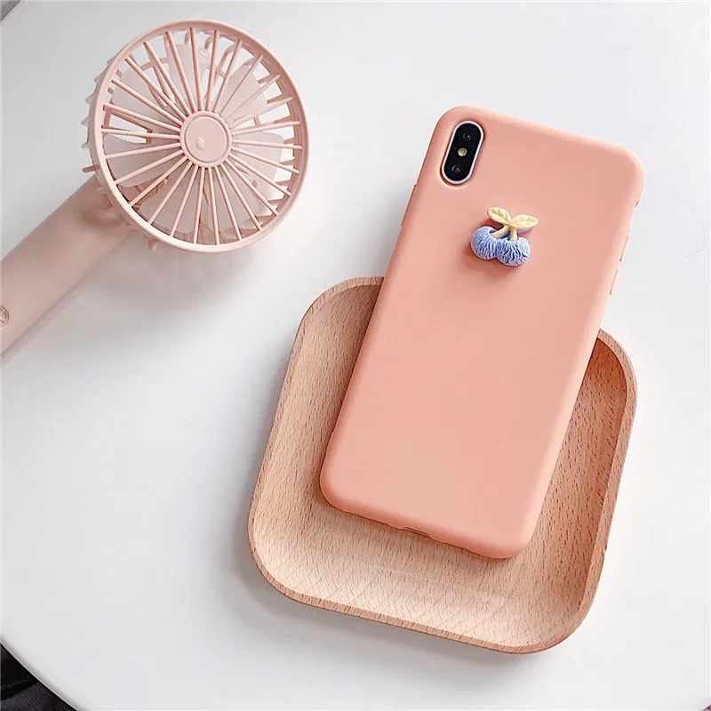 3D силиконовый чехол для iPhone 7 6 X XR XS Max Cherry мягкий телефона ярких цветов Coque 6s 8 Plus