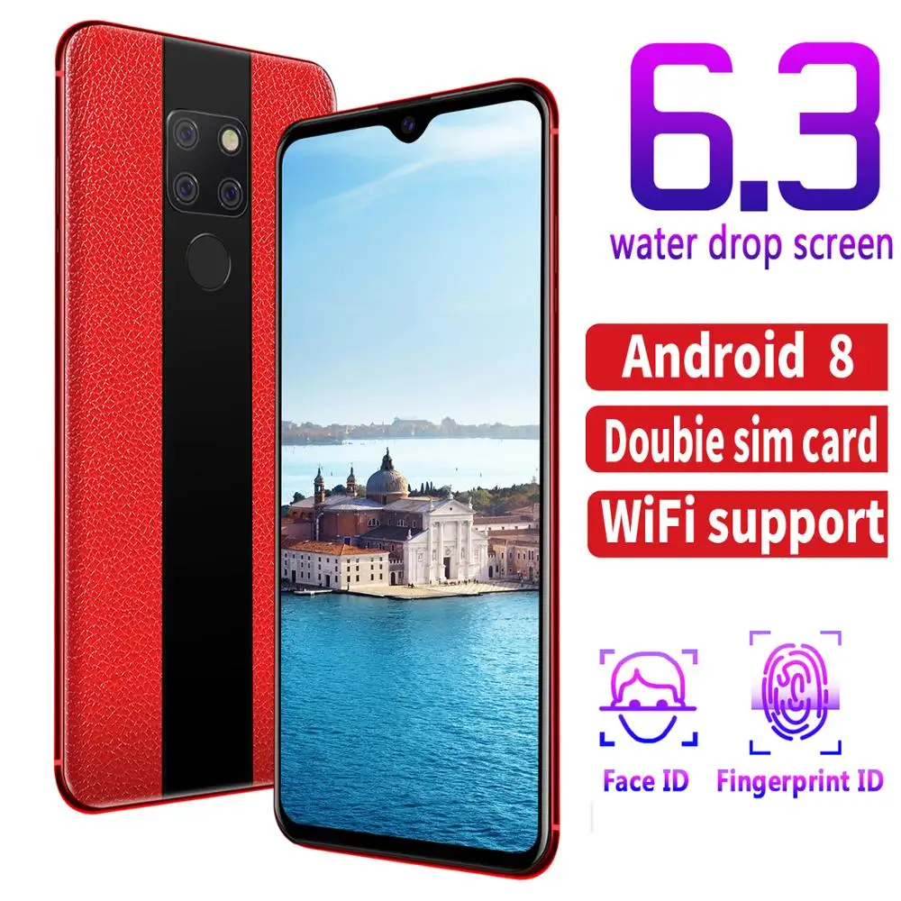 Роскошный смартфон 6,3 дюймов капли воды экран android мобильный телефон отпечаток пальца лица ID сотовый телефон кожа текстура G Bluetooth 3,5