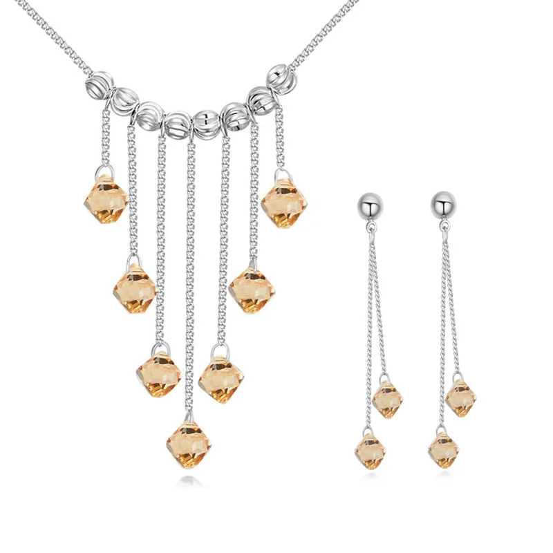 Свадебный ювелирный комплект из колье и серёг с кристаллами Сваровски|earring jewelry