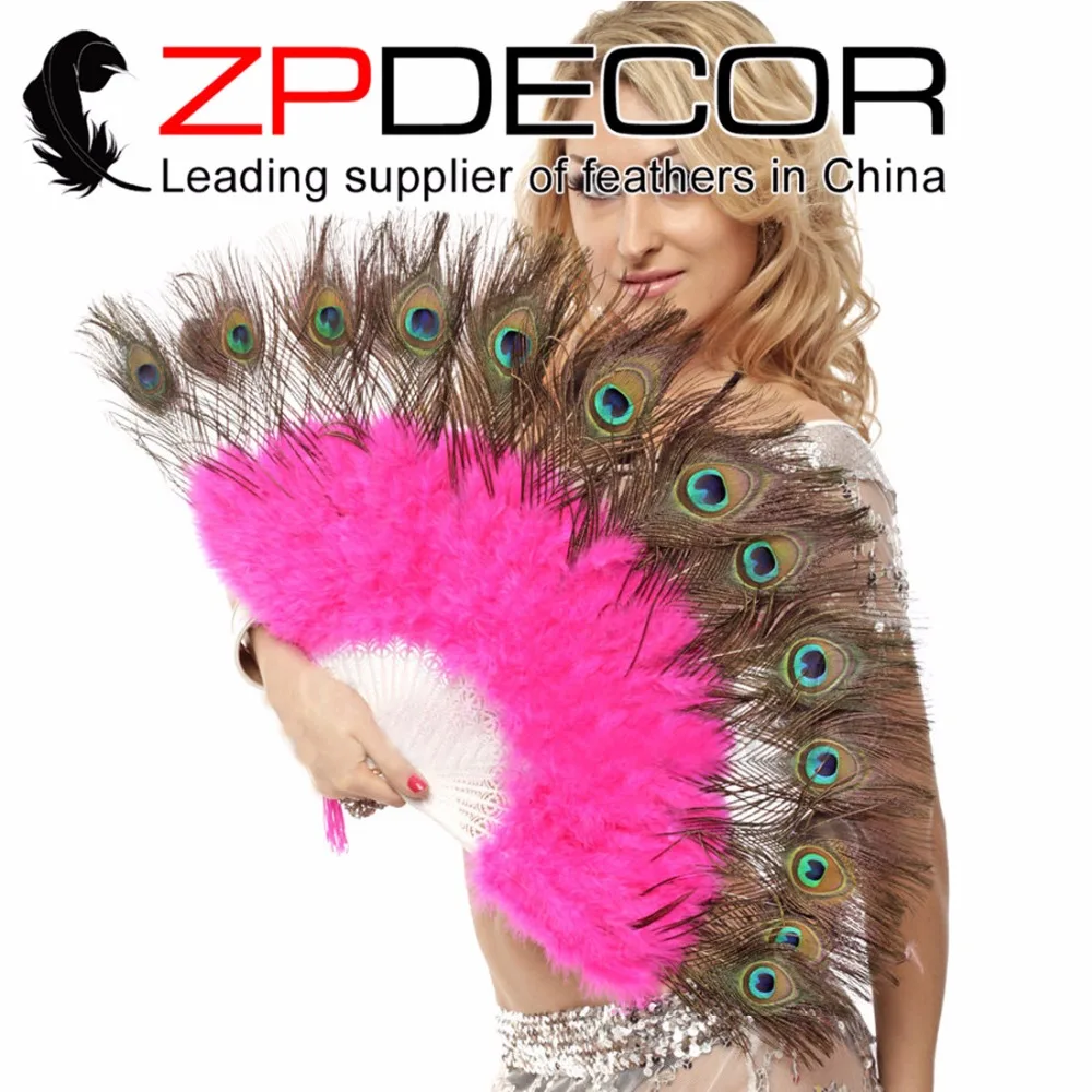 

ZPDECOR White Marabou and Peacock Feather Hand Fan 5 Pieces Costume Fun Act Burlesque Decor Dancing Carnival Show and Costume