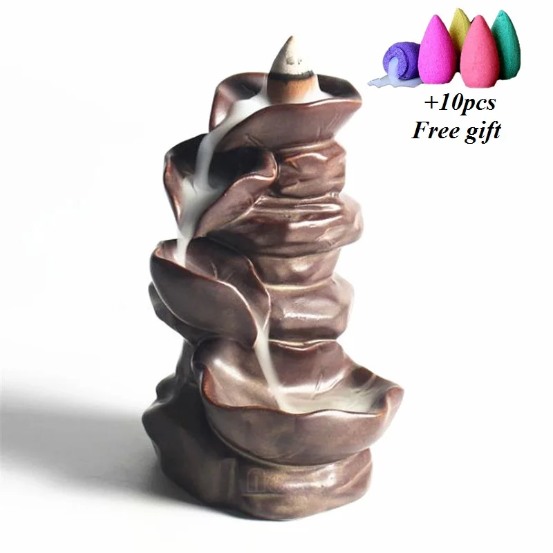 B with 10pcs Cones Рокерия сад обратного потока благовоний горелка керамический держатель для благовоний кадило-ароматерапия диффузор+ 10 шт. благовоний конусов - Цвет: B with 10pcs Cones
