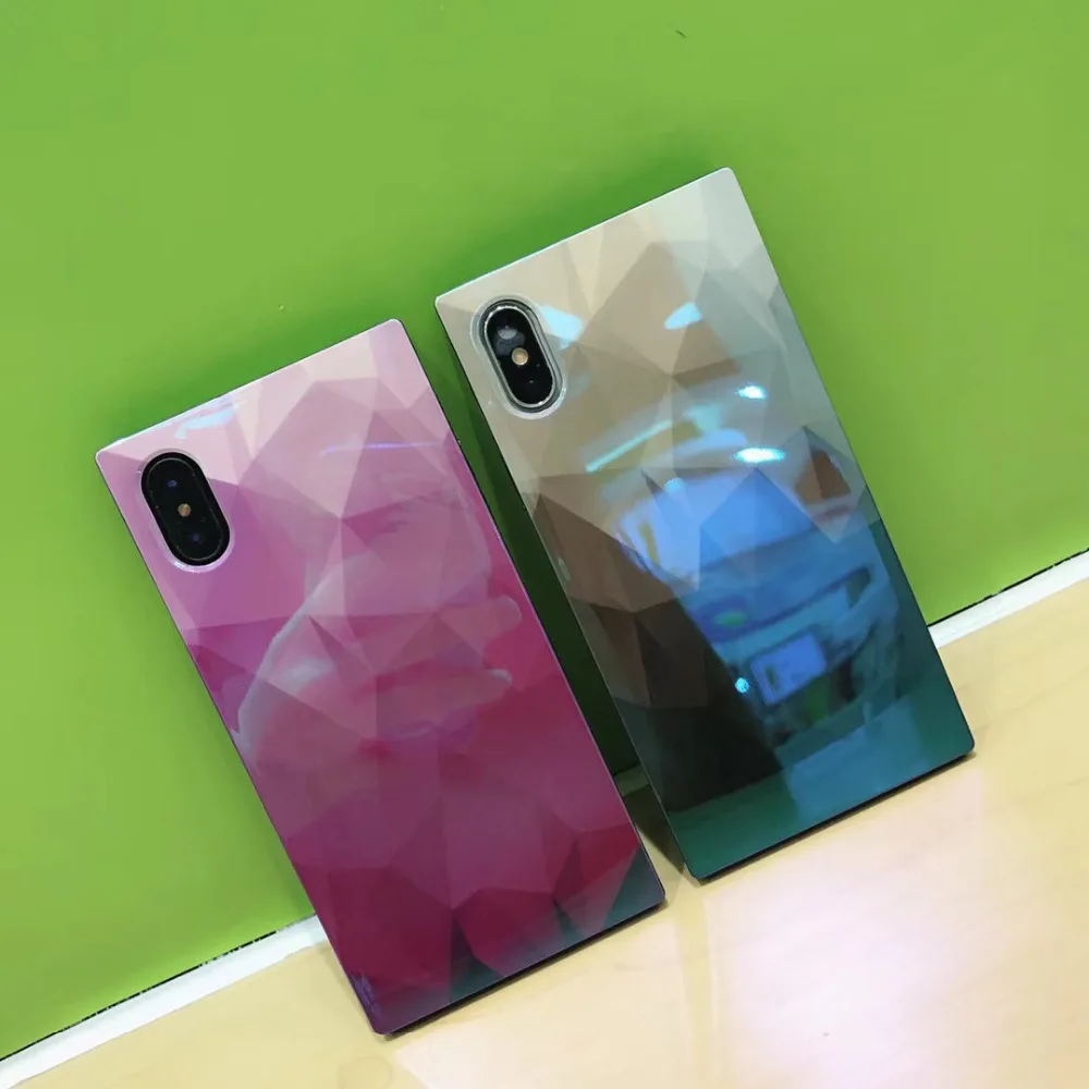 ZMASI Blue-ray Geometric Phone Case For iphone X 7 6S 6 8 Plus Back Cover Square Soft Silicone Full Protect |