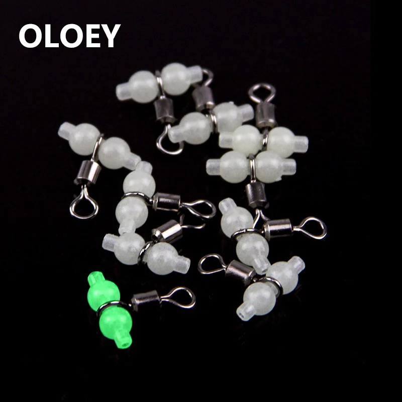 OLOEY 10-50 штук люминесцентных рыболовный Вертлюг рыболовный крючок 2#4# коннектор 3-х полосная прокатный поворотные рыболовные принадлежности для океана