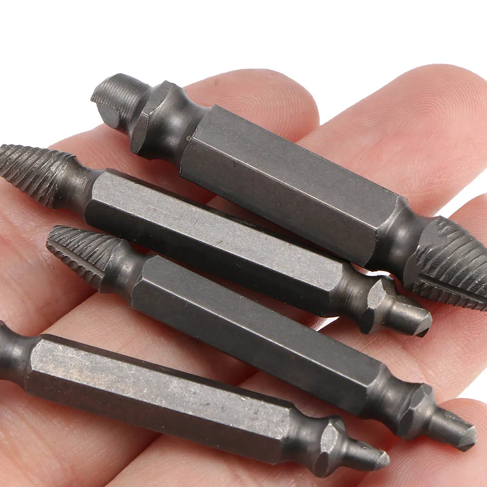 

4Pcs Screw Extractor Broken Damaged Bolt Remover Double Ended Damaged Car Repair Tools Drill Bits Guide Set