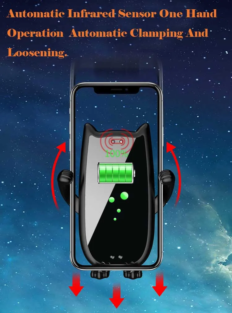 10 Вт автомобильный держатель Qi Беспроводное зарядное устройство для Iphone 8 X XS MAX