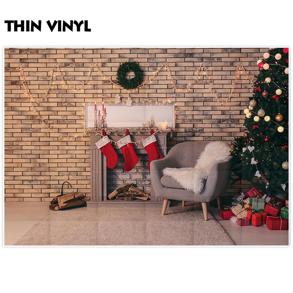Allenjoy christmas photocall background living room fireplace gift tree white photobooth new arrival original design | Электроника