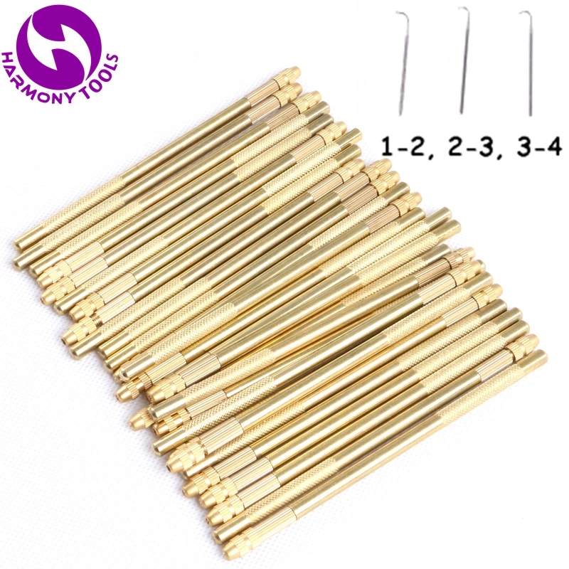 20 Sets Copper Bronze Brass Handle Ventilating Needles Tools for Making Lace Wigs Toupee Hair Accessories Weaving