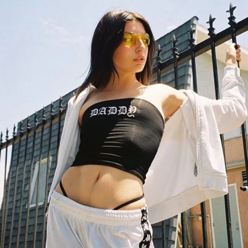 2 colors tops 2018 sexy hiphop punk rok style letters print cropped short tight crop top women tube | Женская одежда