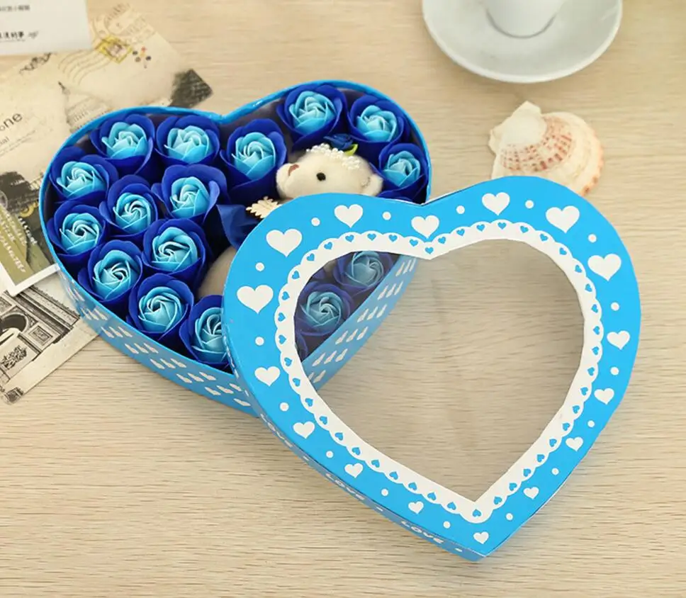 Мыло для мытья тела в форме сердца 18 шт. красное/розовое/синее/фиолетовое цветы