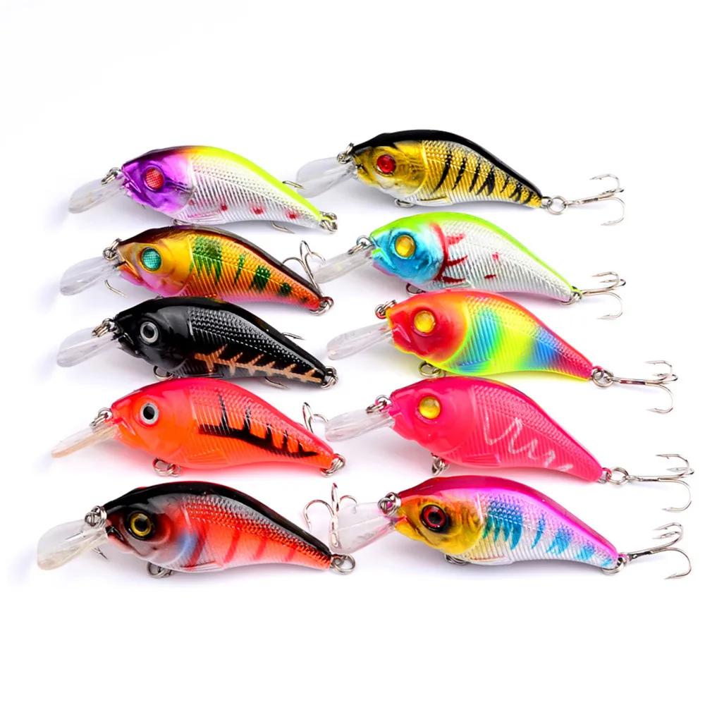 

10PCS Sea Frashwater Fishing Crankbait Crank Minnow Fish Bass lure hook baits 7.5cm/10g