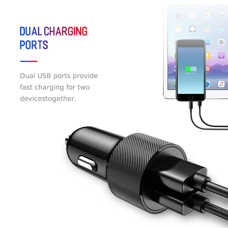 ROCK Dual USB выход Автомобильное зарядное устройство 5V2. 4A Быстрая зарядка мобильный