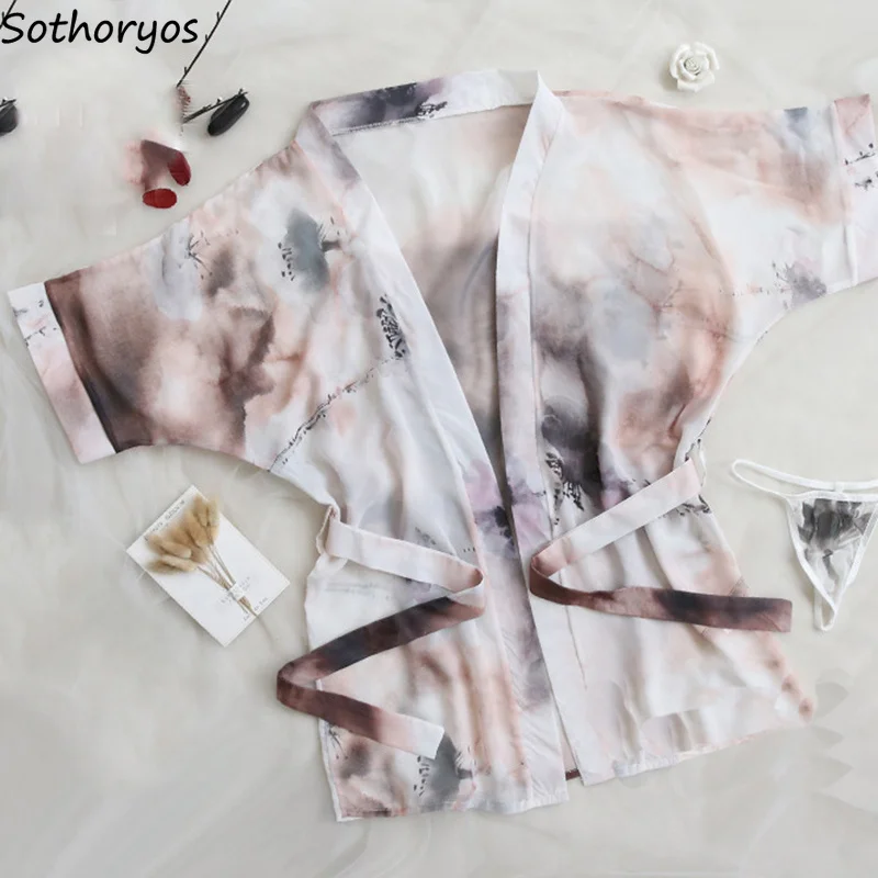 

Robes Women Floral Printed Lovely Soft Japanese Style Trendy Half Sleeved Womens Robe Thin Elegant Lady Breathable Various Color
