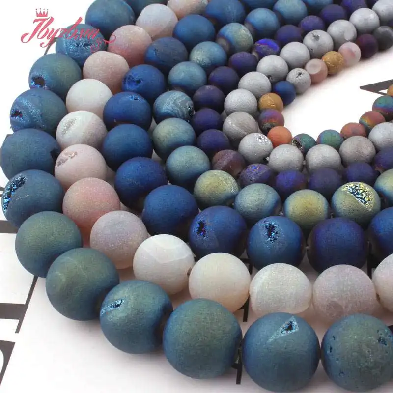 6 8 10 12 14 мм круглые металлические покрытые Druzy бусы из камня Агата для DIY ожерелья