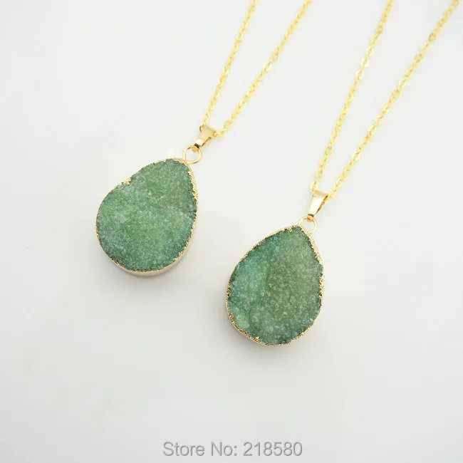 

NS0154 Green Crystal Druzy Drusy Pendant Teardrop Pendant Minimalist Necklace