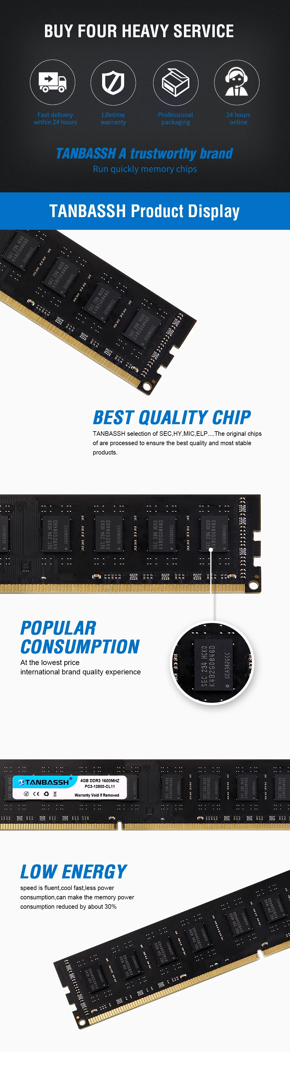 DDR3 4GB DDR3 8GB RAM 1333 MHZ/1600 MHz настольная память 240pin 1,5 V LONG DIMM Intel/AMD TANBASSH