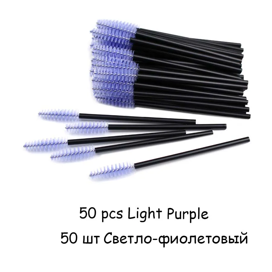 50pcs Light Purple Тушь для ресниц одноразовые палочки для макияжа Кисти 25/50 шт в наборе, Eyeashe, придания формы бровям, нанесения основы нейлоновые кисти для макияжа с силиконовым наращивания ресниц Инструменты - Handle Color: 50pcs Light Purple