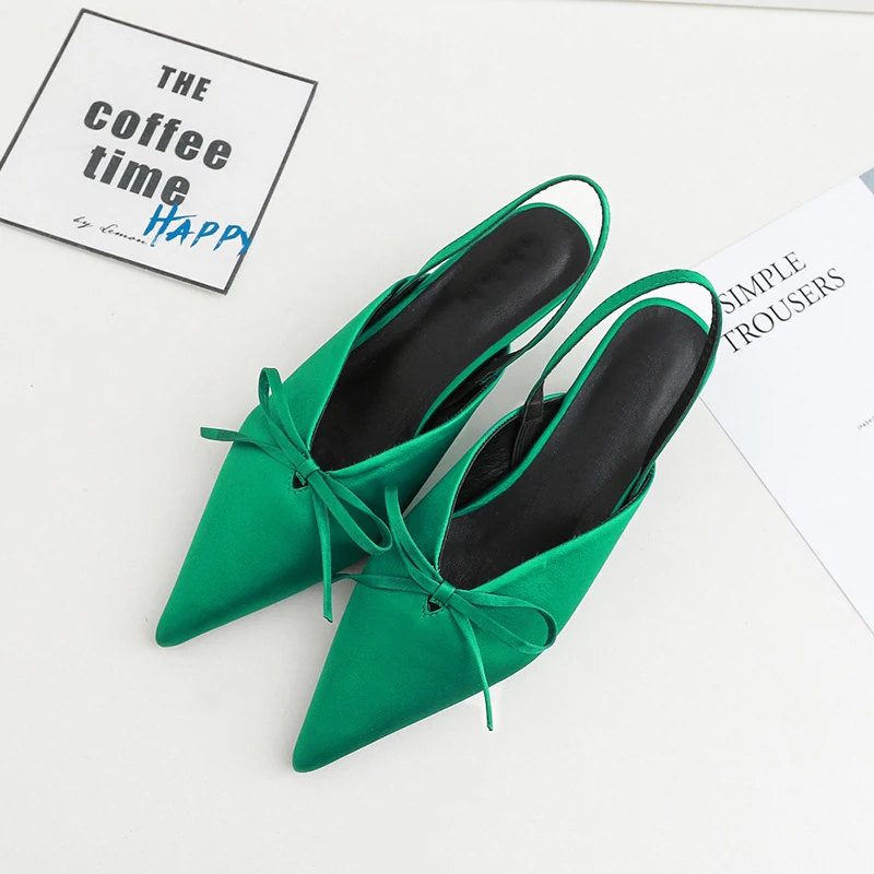 Dilalula с бантиком балетки острым носом женские босоножки на высоком каблуке