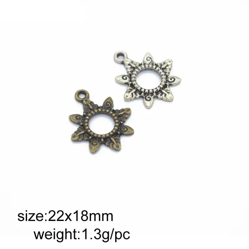 

50pcs 22x18mm Alloy Antique Silver/Antique Bronze Sun Charms Pendant Fit For DIY Necklace Bracelet