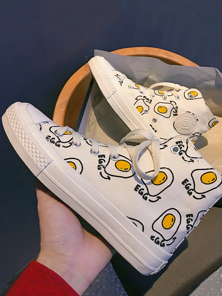 Женская парусиновая обувь Egg повседневная в стиле Харадзюку с высоким берцем и