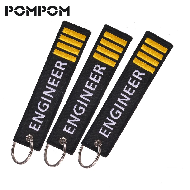 POMPOM 3PCS/LOT Stitch Engineer keychains for Aviation Gifts aviation keychain Custom Embroidery Keychain Ring Key Tags llaveros