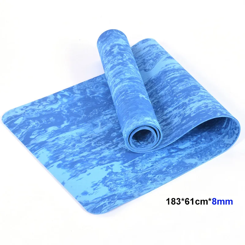 8mm blue Камуфляжный Коврик для йоги 6 мм/8 мм TPE безвкусный Экологичный коврик для фитнеса и йоги нескользящий для упражнений, йоги и пилатеса - Цвет: 8mm blue