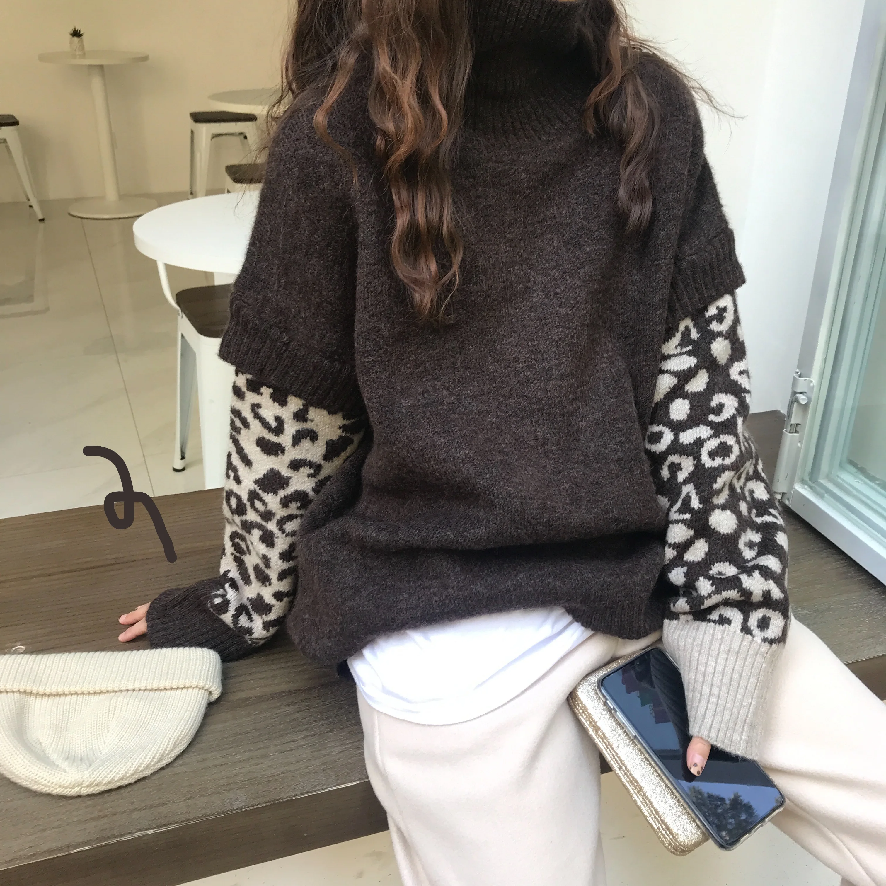 Lychee Girls Leopard Patchwork Women Sweater Turtleneck Long Seeve Female Thick Autumn Winter Office Lady Style Pullover |