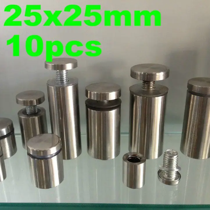 25mm x 10pcs Stainless Steel Acrylic Advertisement Fixing Screws Glass Standoff Pin |