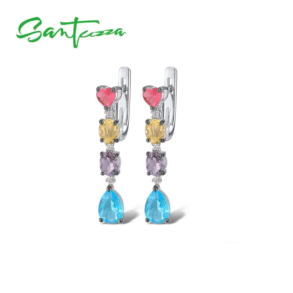 SANTUZZA, серебряные серьги для женщин, 925 пробы, серебряные висячие серьги, длинные серебряные 925, цветные камни, brincos, модное ювелирное изделие