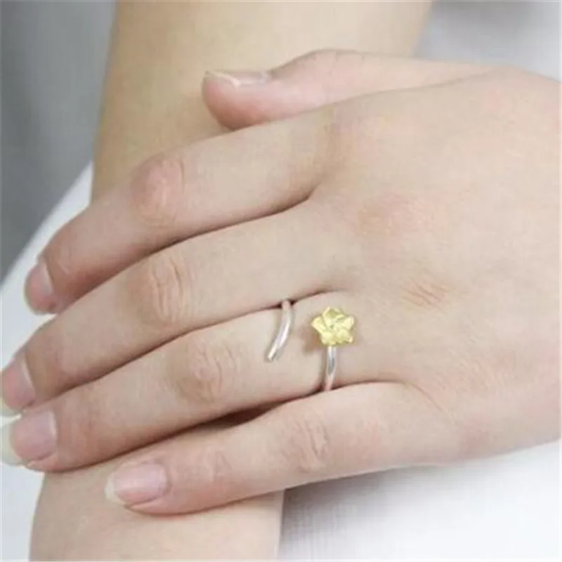 LULU-PIG 925 Silver Classicfashion Bauhinia Open Ring Split Color Electroplated Bloom R0087 | Украшения и аксессуары