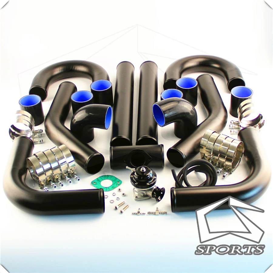 

3" 76mm Universal Intercooler Pipe Piping Kit + BOV Turbo Blow Off Valve Kit Black