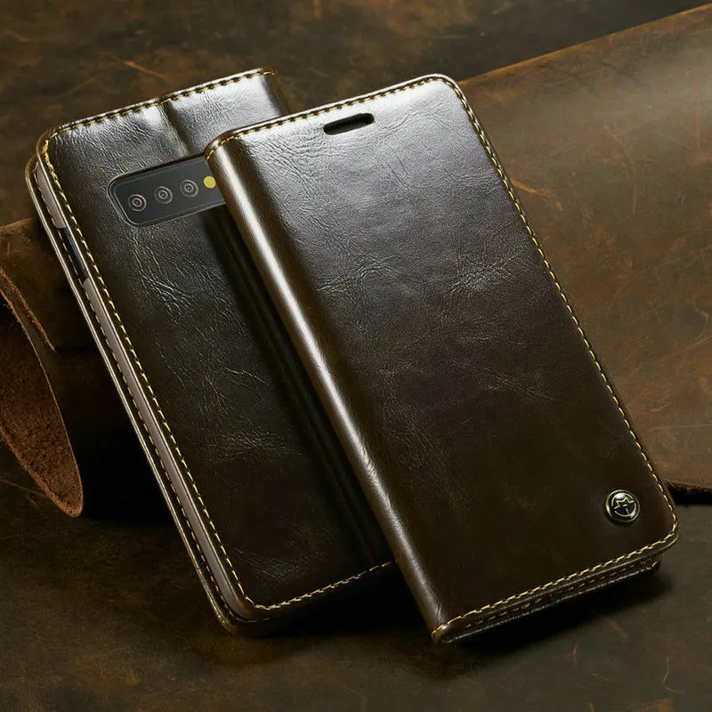 Магнитный чехол бумажник CaseMe для Samsung Galaxy S10 роскошный с откидной крышкой и двумя