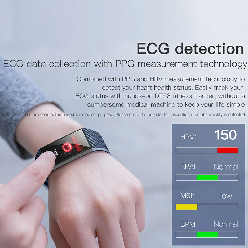 VTIN DT58 смарт-браслет ЭКГ PPG спортивные Смарт-часы IP68 Водонепроницаемые пульсометр