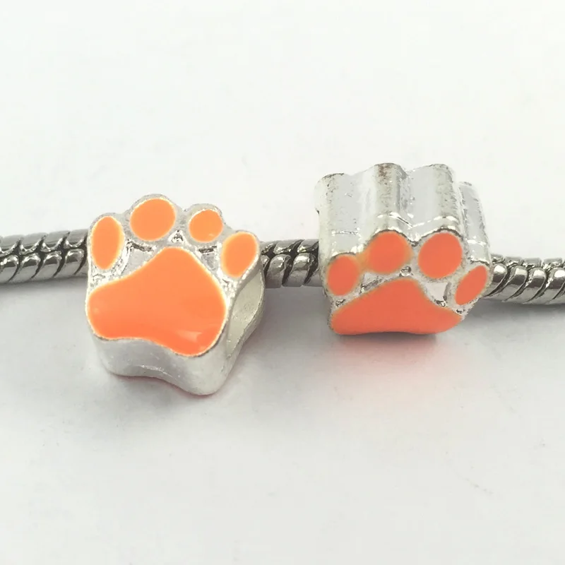 5 шт./лот посеребренные бусины с большими отверстиями в виде собачьих следов