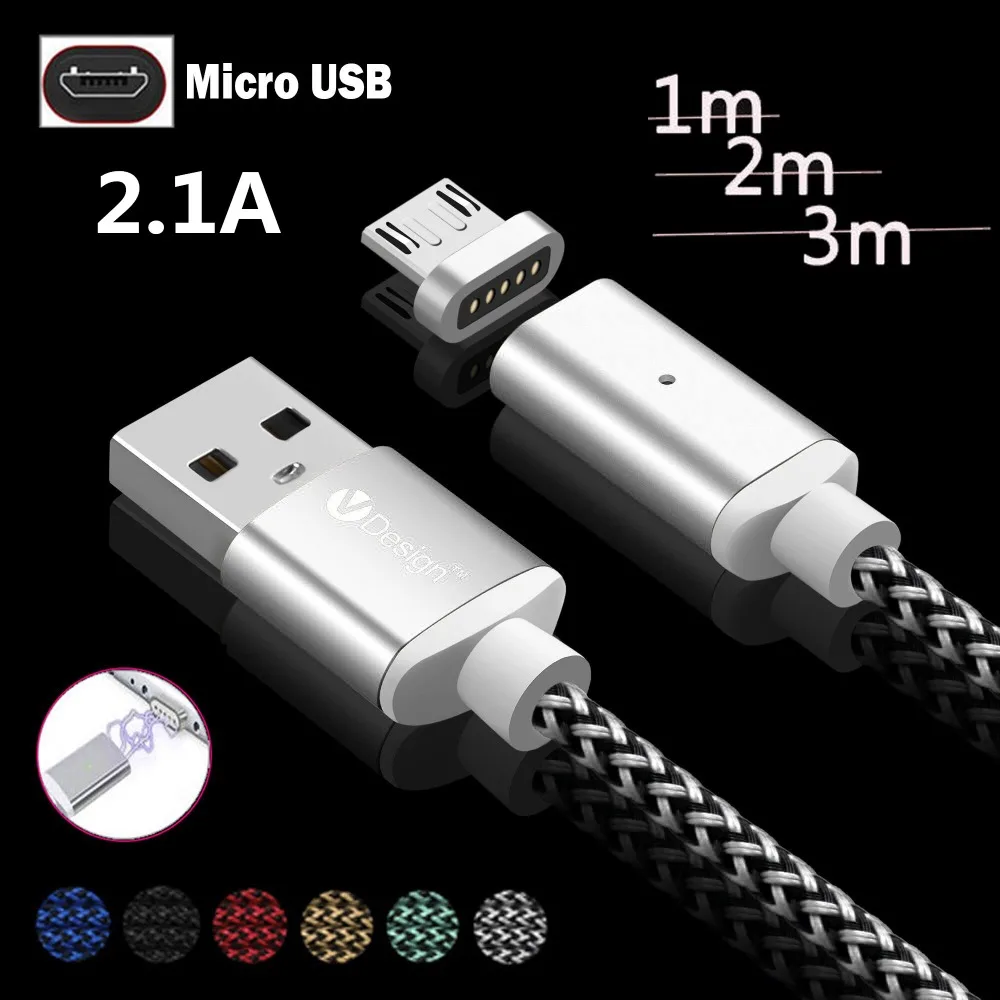 1 м 3 2.1A Быстрая зарядка Магнитный Micro USB адаптер зарядное устройство кабель для