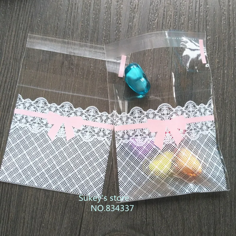 100 шт./лот кружевные Упаковочные пакеты для печенья с бантом 7x7 см маленький