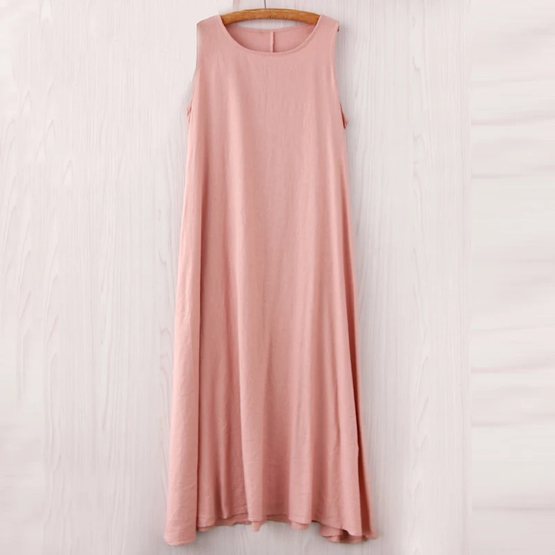 

Boho Maxi Sleeveless Cotton Linen Tank Loose Leisure Summer Dress Vintage Elegant Vestido Dresses Lady long Robe Femme QH1374