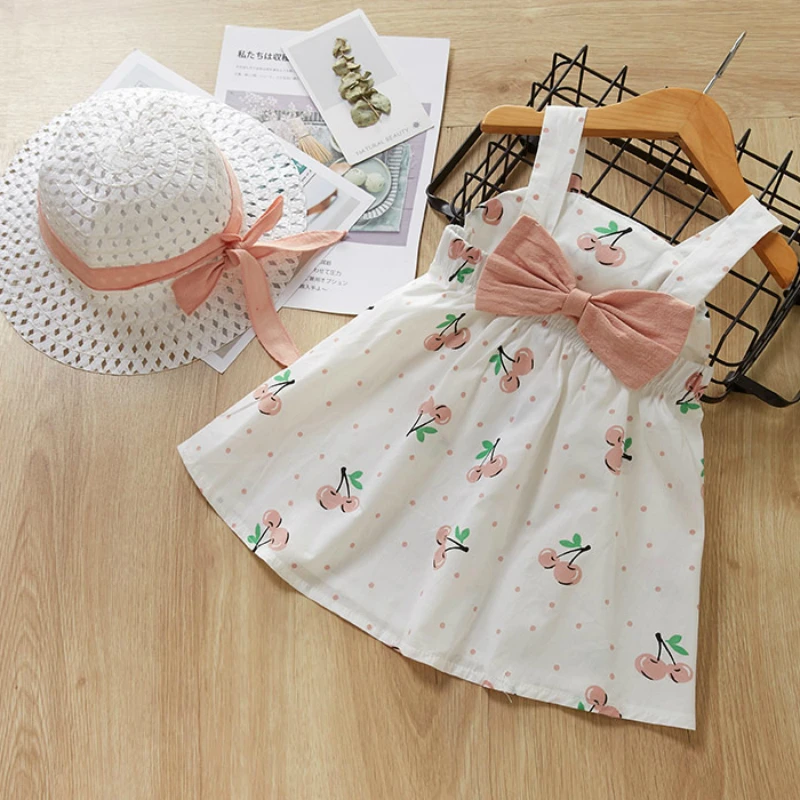 AX1122 pink Платье для маленьких девочек коллекция года; сезон лето; детское платье принцессы без рукавов с цветочным принтом и шапочкой для дня рождения; комплект из 2 предметов; одежда для маленьких девочек - Цвет: AX1122 pink